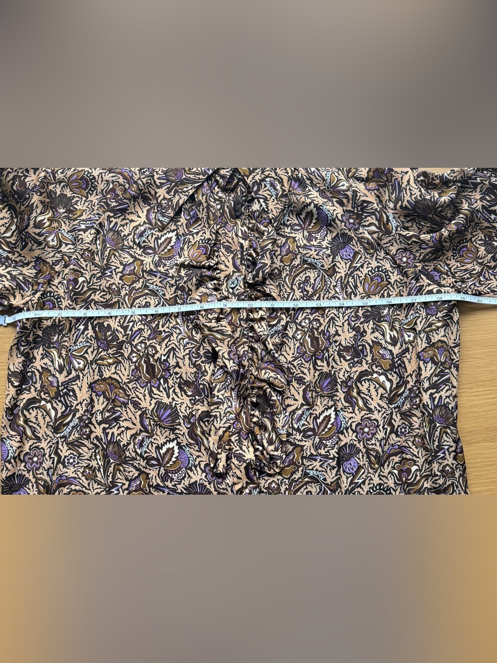 Zadig & Voltaire Floral Tuxedo Ruffle Silky Blouse in Brown and Purple Paisley - Picture 6 of 6